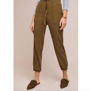Anthropologie Flocked Joggers Polka Dot Pants Pockets Boho Olive Green Size S